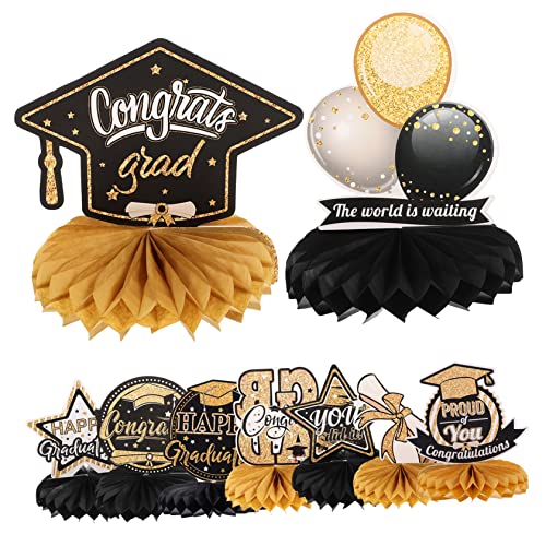ibasenice 9 Stück Abschluss-waben-Ornament Rezeption Sackleinen-Banner Abschlussdekorationen 2023 Hochzeit Abschlussballdekorationen Glitzernder Vorhanghintergrund Girlande Gang Black Papier von ibasenice