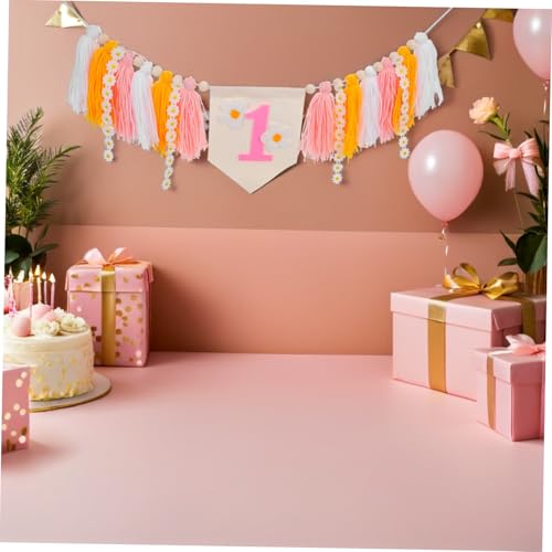 ibasenice Boho Hochstuhl Banner mit Gänseblümchenmuster Wiederverwendbarem Kronenhut und Tassel Girlande Vielseitige Partydeko für Mädchen Geburtstag Festliche Kindergeburtstagsdekoration von ibasenice