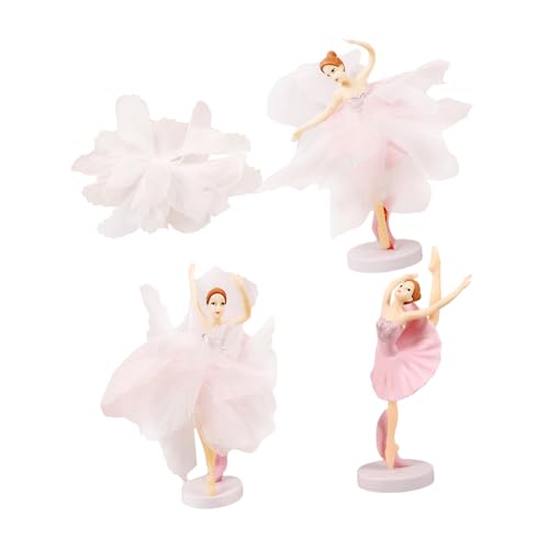 ibasenice Elegante Ballerina Tortendeko Teiliges Set mit Rosa Ballerina Figuren und Rosa Tüllblättern Kreative Kuchendekoration für Geburtstag Kommunion Tanzmotto Vielseitig als von ibasenice
