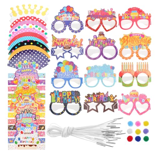 ibasenice Geburtstag Foto Requisiten Happy Birthday Brille Geburtstag Kronen Geburtstag Kappe Papier Party Hüte Photo Booth Requisiten für Kinder von ibasenice