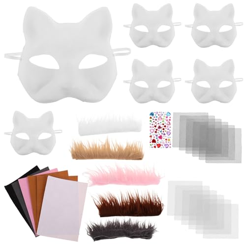 ibasenice Halloween-katzen-set Unbemalt Mit Kunststreifen Für Damen Jungen Und Mädchen Erwachsene Tier Für Maskenbälle von ibasenice