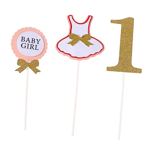 ibasenice Geburtstag Stil Kuchen Topper Baby Mädchen 1. Geburtstag Kuchen Party Gold Bowknot Kleid Elegante Topper Set von ibasenice