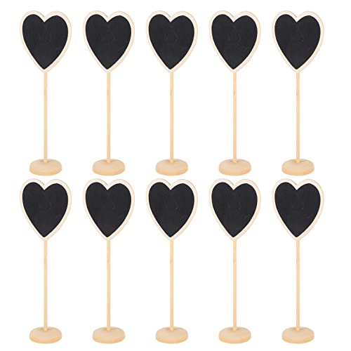 ibasenice Mini Heart Chalkboard- 10 Pcs Mini Wooden Chalkboard/ Wooden Mini Chalkboard Sign Message Board Sign/ for Wedding Party Table Numbering Food Sign Event Decoration von ibasenice
