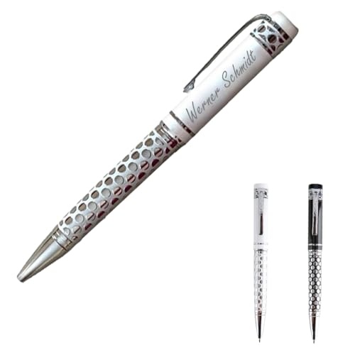 ibera gifts - Edler Kugelschreiber mit Gravur, personalisierter Kugelschreiber mit bis zu 2 Textzeilen, 14,3 cm, Geschenkbeutel inklusive (Weiß groß) von ibera gifts