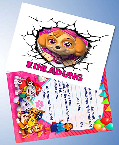 ich 12 Einladungskarten + 12 Umschläge für Geburtstag Partys und Kindergeburtstag Kompatibel mit Paw Patrol Nr. 6 von ich