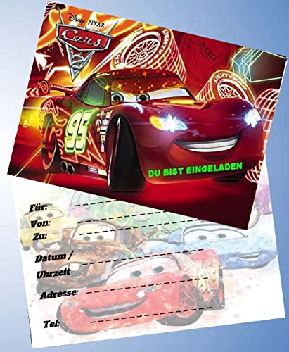 ich 12 Einladungskarten & 12 Umschläge für Geburtstag Partys und Kindergeburtstag Disney Pixar Cars Nr. 4 von ich