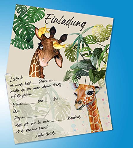 ich Einladungskarten 10er Set + 10 Umschläge Kindergeburtstag kompatibel mit Dschungel Giraffe, Format DIN A6 (Postkarte 148 x 105 mm), 0002 von ich