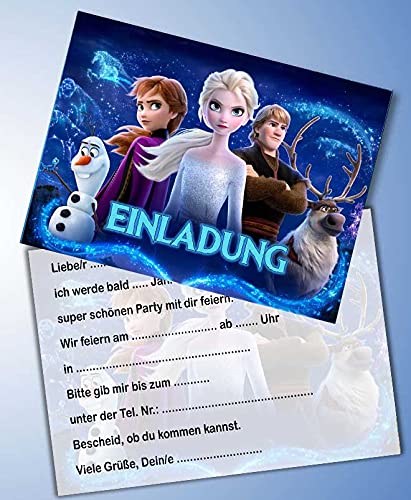 ich Einladungskarten 10er Set + 10 Umschläge Kindergeburtstag kompatibel mit Frozen Die Eiskönigin, Format DIN A6 (Postkarte 148 x 105 mm), 0013 von ich