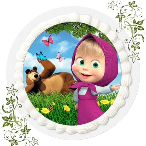 Elly-Torten-Deko Tortenaufleger, Mascha & der Bär, Essbares Foto, Premium Esspapier, Ø 20cm, 1 Stück, Rot, Brombeere, Geburtstag von ich