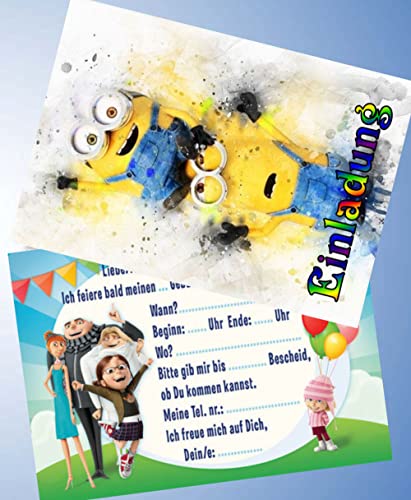 ich 12 Einladungskarten + 12 Umschläge für Geburtstag Partys und Kindergeburtstag kompatibel mit Minions Nr. 6 von ich