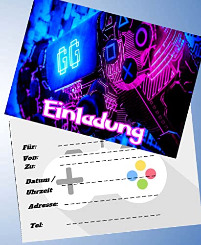 ich 12 Einladungskarten & 12 Umschläge für Geburtstag Partys und Kindergeburtstag Kompatibel mit Gamer Nr. 2 von ich