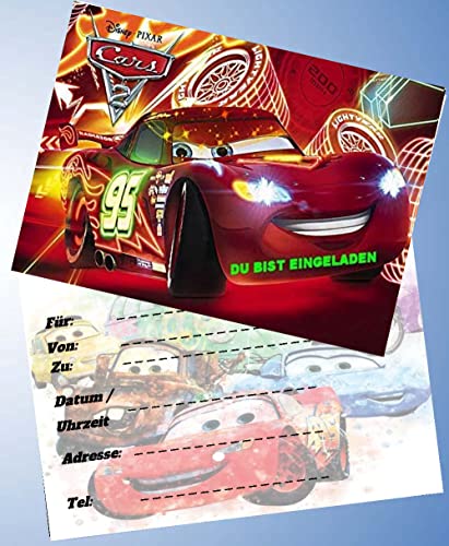 ich 12 Einladungskarten & 12 Umschläge für Geburtstag Partys und Kindergeburtstag Kompatibel mit Pixar Cars Nr. 4 von COXZD