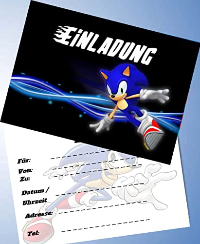 ich 12 Einladungskarten & 12 Umschläge für Geburtstag Partys und Kindergeburtstag Kompatibel mit Sonic the Hedgehog Nr. 1 von COXZD