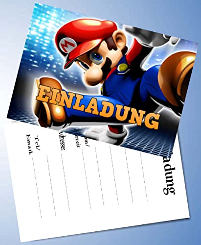 ich 12 Einladungskarten & 12 Umschläge für Geburtstag Partys und Kindergeburtstag Kompatibel mit Super Mario Nr.11 von ich