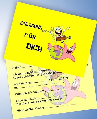 ich 12 Einladungskarten & 12 Umschläge für Geburtstag Partys und Kindergeburtstag Spongebob Nr. 2 von ich