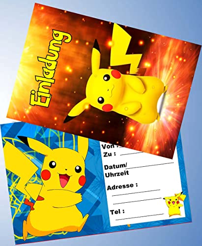 ich 12 Einladungskarten & 12 Umschläge für Geburtstag Partys und Kindergeburtstag kompatibel mit Pokemon Nr. 003 von ich