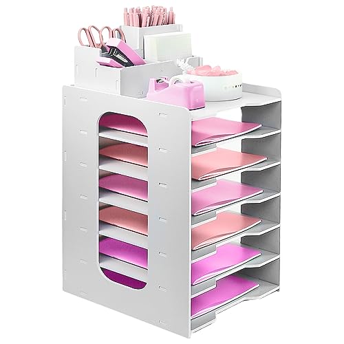 7-stöckige Briefablage Organizer, Holz Papier Ablageschale für Büroschreibtisch, A4 Schreibtisch Ordentlicher Organizer mit Stifthalter, Dokumentenhalter A4 Papier Ablageschalen für Zuhause, Büro von ideallife