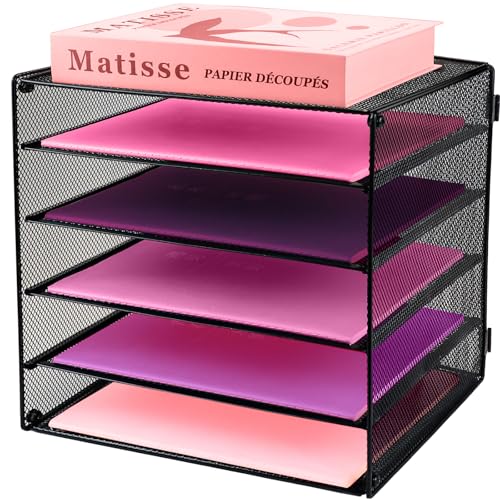 ideallife 5 Fächer Briefablage aus Metall, Mesh Dokumentenablage Schreibtisch-Organizer Papierablage für A4 Dokument, Postkörbe, Papierfächer Zeitschriftenständer für Büro & Schule(Schwarz) von ideallife