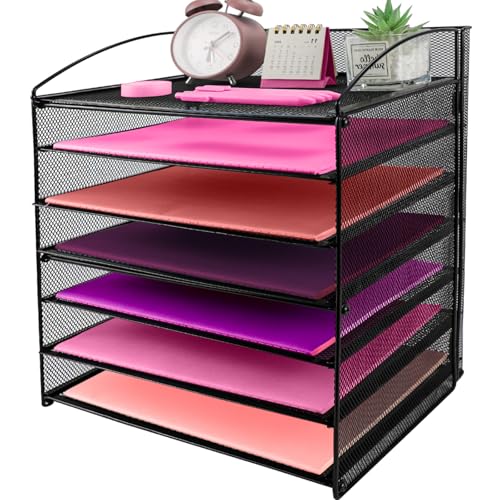 ideallife 7 Fächer Briefablage aus Metall, Mesh Dokumentenablage Schreibtisch-Organizer Papierablage für A4 Dokument, Postkörbe, Papierfächer Zeitschriftenständer für Büro & Schule(Schwarz) von ideallife