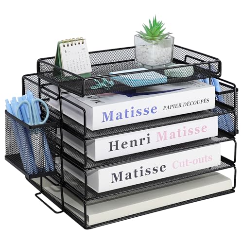 ideallife Briefablage Metall Stapelbar, Zeitschriftenhalter mit 4 Briefablagen aus Metallgeflecht, Büroschreibtisch Ordnungsmappe mit Zwei Stifthaltern für Büro, Schule, Zuhause ideallife Briefablage Metall Stapelbar, Zeitschriftenhalter mit 4 Briefablagen aus Metallgeflecht, Büroschreibtisch Ordnungsmappe mit Zwei Stifthaltern für Büro, Schule, Zuhause von ideallife