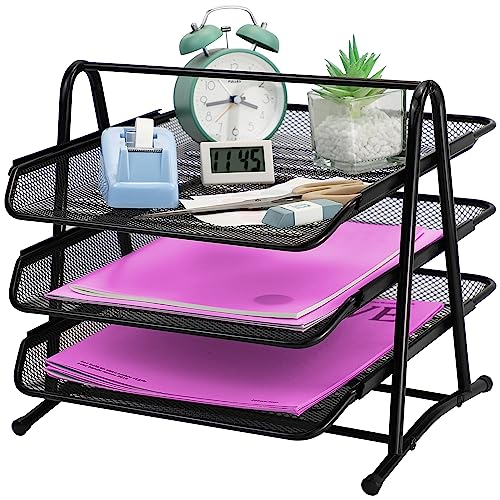 ideallife Briefablagen 3 Ebenen - Dokumentenablage Metall Desk Organizer - Metall Ablage Ablagefächer für A4 Dokument - Büro Schreibtisch Ablage mit 3 Schubladen I Papier Ablagefächer A4 (Schwarz) von ideallife