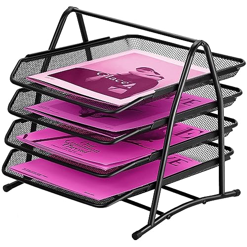 ideallife Briefablagen 4 Ebenen - Dokumentenablage Metall Desk Organizer - Metall Ablage Ablagefächer für A4 Dokument - Büro Schreibtisch Ablage mit 4 Schubladen I Papier Ablagefächer A4 (Schwarz) von ideallife