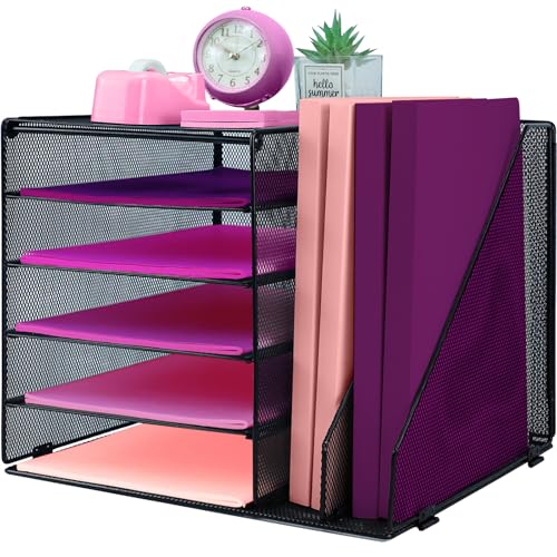 ideallife Schreibtisch Organizer Ablage aus Metall, 5 Ebenen Papier Briefablage mit Aktenhalter, Mesh Schreibtisch Akten Organizer mit Zeitschriftenhalter für Büro Dokumentenablage ideallife Schreibtisch Organizer Ablage aus Metall, 5 Ebenen Papier Briefablage mit Aktenhalter, Mesh Schreibtisch Akten Organizer mit Zeitschriftenhalter für Büro Dokumentenablage von ideallife