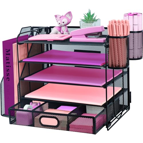 ideallife Schreibtisch-Organizer und Zubehör mit Aktenhalter, 5-stöckiger Papier-Briefablage, Organizer mit Schublade und 2 Stifthaltern, Netzstoff, Schreibtisch-Organizer für Bürobedarf, Arbeitsplatz ideallife Schreibtisch-Organizer und Zubehör mit Aktenhalter, 5-stöckiger Papier-Briefablage, Organizer mit Schublade und 2 Stifthaltern, Netzstoff, Schreibtisch-Organizer für Bürobedarf, Arbeitsplatz von ideallife