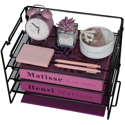 ideallife Stapelbare Briefablage aus Metall, Schwarz Schreibtisch Organizer mit 3 Dokumentenablage, Mesh Schreibtischablage für A5 Dokument, Büroablage, Postkörbe ideallife Stapelbare Briefablage aus Metall, Schwarz Schreibtisch Organizer mit 3 Dokumentenablage, Mesh Schreibtischablage für A5 Dokument, Büroablage, Postkörbe von ideallife