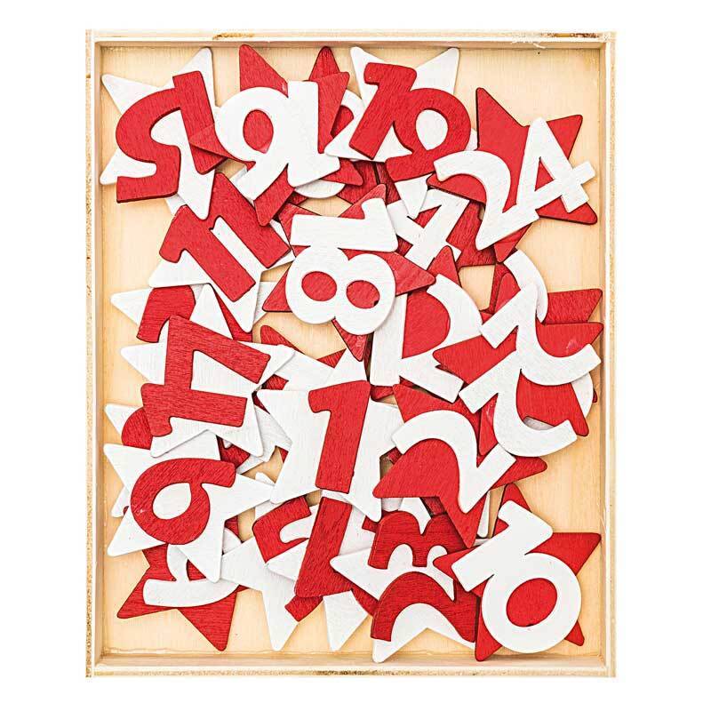 Adventskalender Zahlen 1-24 aus Holz rot-weiß von idee. Creativmarkt