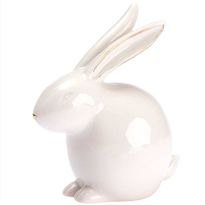 idee. Creativmarkt Hase sitzend Porzellan weiß-gold 10,3x9,5cm von idee. Creativmarkt