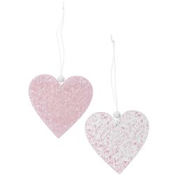 Herzen aus Holz zum Hängen rosa-weiß 8cm 2 Stück von idee. Creativmarkt