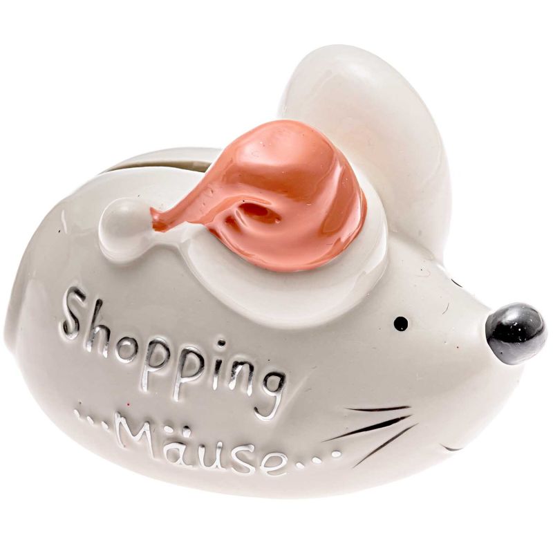 Sparmaus Shopping Mäuse weiß-lachs 11x8cm von idee. Creativmarkt