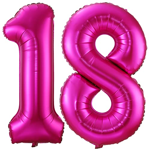 101.6 cm Hot Pink Ballon Zahl 18, Heliumfolie Mylar Riesige Zahl 18 Ballon für Frauen Geburtstag Party Hochzeit Jahrestag Dekoration von iefoah