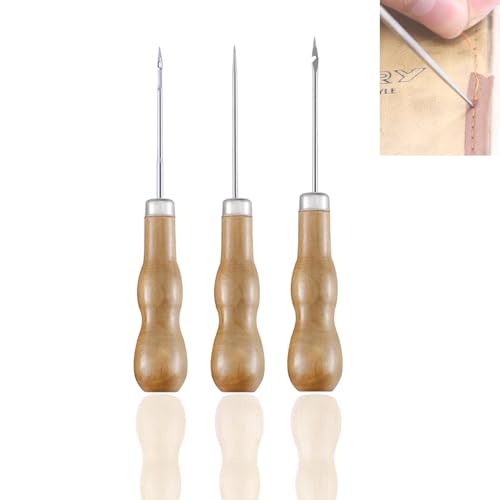 ieron 3 Stück Locher Ahle mit Holzgriff, Locher mit Holzgriff, DIY Lederhandwerk, Nähahle Loch, gebogenes Ahle Nähwerkzeug, Locher mit Holzgriff ieron 3 Stück Locher Ahle mit Holzgriff, Locher mit Holzgriff, DIY Lederhandwerk, Nähahle Loch, gebogenes Ahle Nähwerkzeug, Locher mit Holzgriff von Ieron