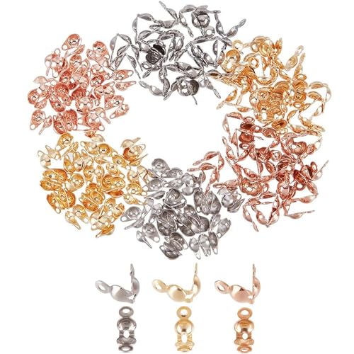 Ieron 300 Stück Perlenspitzen, Knotenabdeckungen, 4 mm Innendurchmesser, Kalottenenden, offene Klappkappen, kleine Löcher, Endkappen für Knoten und Crimpen, Schmuckherstellung, 3 Farben von Ieron