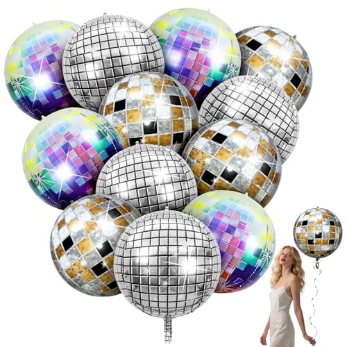 12 Stück 55,9 cm 4D-Discokugel-Ballons aus Metallic-Aluminiumfolie, langlebig, wiederverwendbar, Party-Ballons für Disco-Party-Dekorationen, Geburtstag, Abschlussfeier, Junggesellinnenabschied von iewrtcin