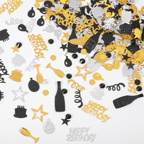 300 Stück Alles Gute zum Geburtstag Konfetti - Schwarz Gold und Silber Geburtstagstorte Konfetti Dekorationen für Geburtstagsfeier, Babyparty von iewrtcin