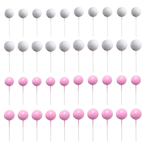 40 Stück Tortendeko Kugeln, Kugeln Cake Topper, Mini Ballon Cupcake Einsatz für Geburtstag Baby Dusche Hochzeit Dekor (Weiß Rosa) von iewrtcin