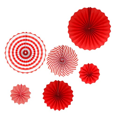 6Pcs Rot Hängend Papierfächerdekoration,Gestreift Gepunktet Hängend Tissue Papier Fans Fächer für Geburtstag, Hochzeit, Karneval-Babyparty-Zuhause-Party Party Dekorationen von iewrtcin