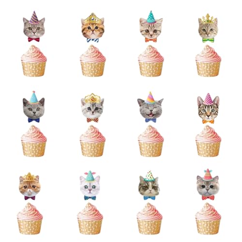 Cupcake-Topper, Kuchendeckel, 12 Stück, Katzen-Cupcake-Topper, Party-Kuchendekoration von iewrtcin