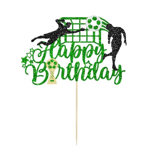 Fußball Happy Birthday Cake Topper, grüner Geburtstagstorte Topper für Fußball-themenorientierte Geburtstagspartydekoration, 22CM von iewrtcin