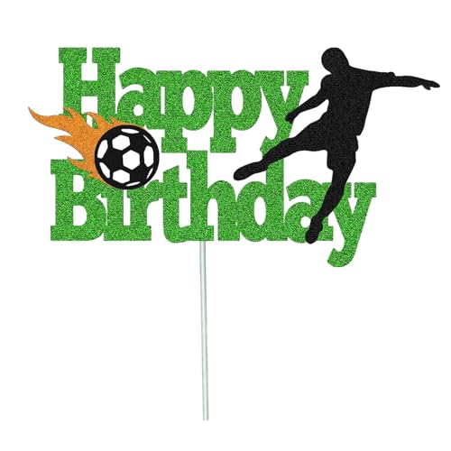 iewrtcin 1 Stück Happy Birthday Fußball-Kuchenaufsatz, Fußball-Cupcake-Aufsatz, Dekorationen, Kucheneinlagekarten für Jungen, Geburtstagsparty-Dekoration von iewrtcin