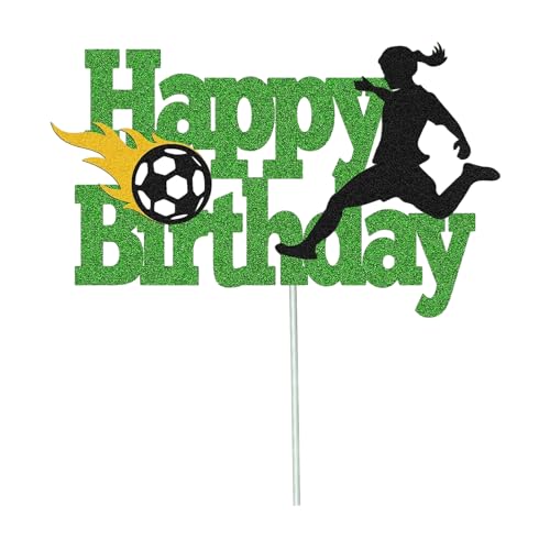 iewrtcin 1 Stück Happy Birthday Fußball-Kuchenaufsatz, Fußball-Cupcake-Aufsatz, Dekorationen, Kucheneinlagekarten für Mädchen, Geburtstagsparty-Dekoration von iewrtcin