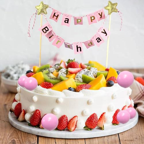 iewrtcin 21 Stück „Happy Birthday“-Kuchenaufsatz, rosa Cupcake-Aufsatz, Dekorationen, runde Kuchen-Einsatzkarten für Jungen und Mädchen, Geburtstagsparty-Dekoration von iewrtcin