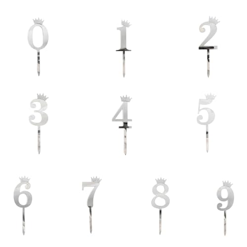 iewrtcin Cake Topper Kucheneinsatz Silber Zahl 0-9 für Geburtstag Hochzeit Ornamente Jubiläum von iewrtcin