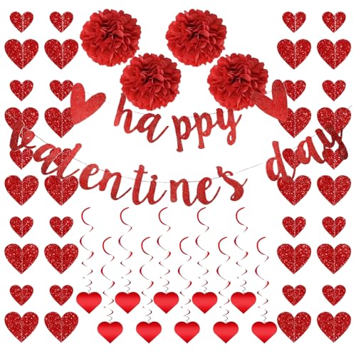 iewrtcin Valentinstag-Party-Dekorationssets, 1 Valentinstags-Banner, 12 Herzspiralanhänger, 4 Papierblumen, 4 herzförmige gezogene Blumen für Hochzeit, Valentinstag, Jahrestag, Partyzubehör iewrtcin Valentinstag-Party-Dekorationssets, 1 Valentinstags-Banner, 12 Herzspiralanhänger, 4 Papierblumen, 4 herzförmige gezogene Blumen für Hochzeit, Valentinstag, Jahrestag, Partyzubehör von iewrtcin