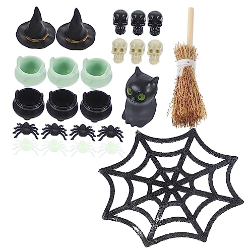 ifundom 1 Satz Halloween-wohndekoration Miniatur-schädelkopf Party Puppenhaus-ornament Landschaftsornament Halloween-gartendekoration Halloween-miniaturornament Haushalt Hexen Hut Plastik von ifundom