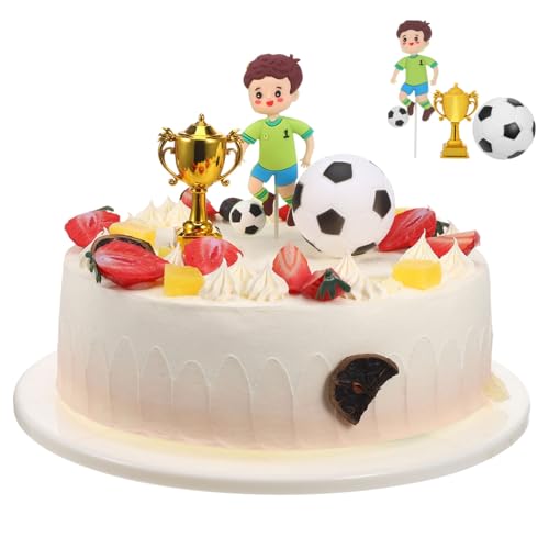ifundom 1 Set Fußball Kuchendekorationen Fußball Geburtstagskuchendekorationen – Fußballtrophäe Und Ball Dessertaufsätze Für Partyzubehör Wiederverwendbar von ifundom