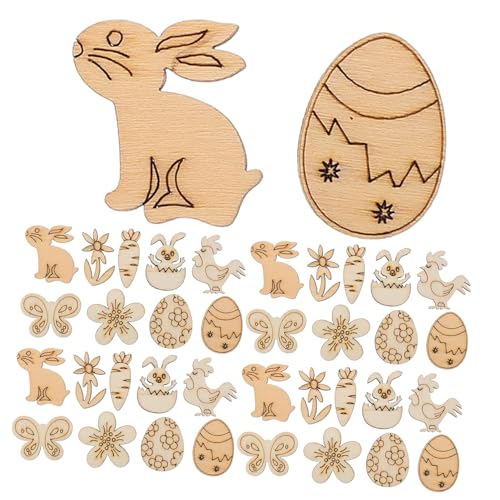 ifundom 100 Stück Unbehandelte Holzscheiben für Ostern DIY Bastelset mit Hasen Eiern und Blumen für Kreative Projekte Osterdeko und Familienaktivitäten von ifundom